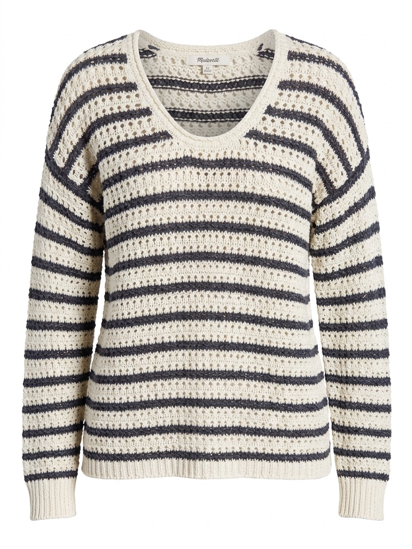 Madewell Cream & Navy Open-Knit Striped Scoop-Neck Sweater